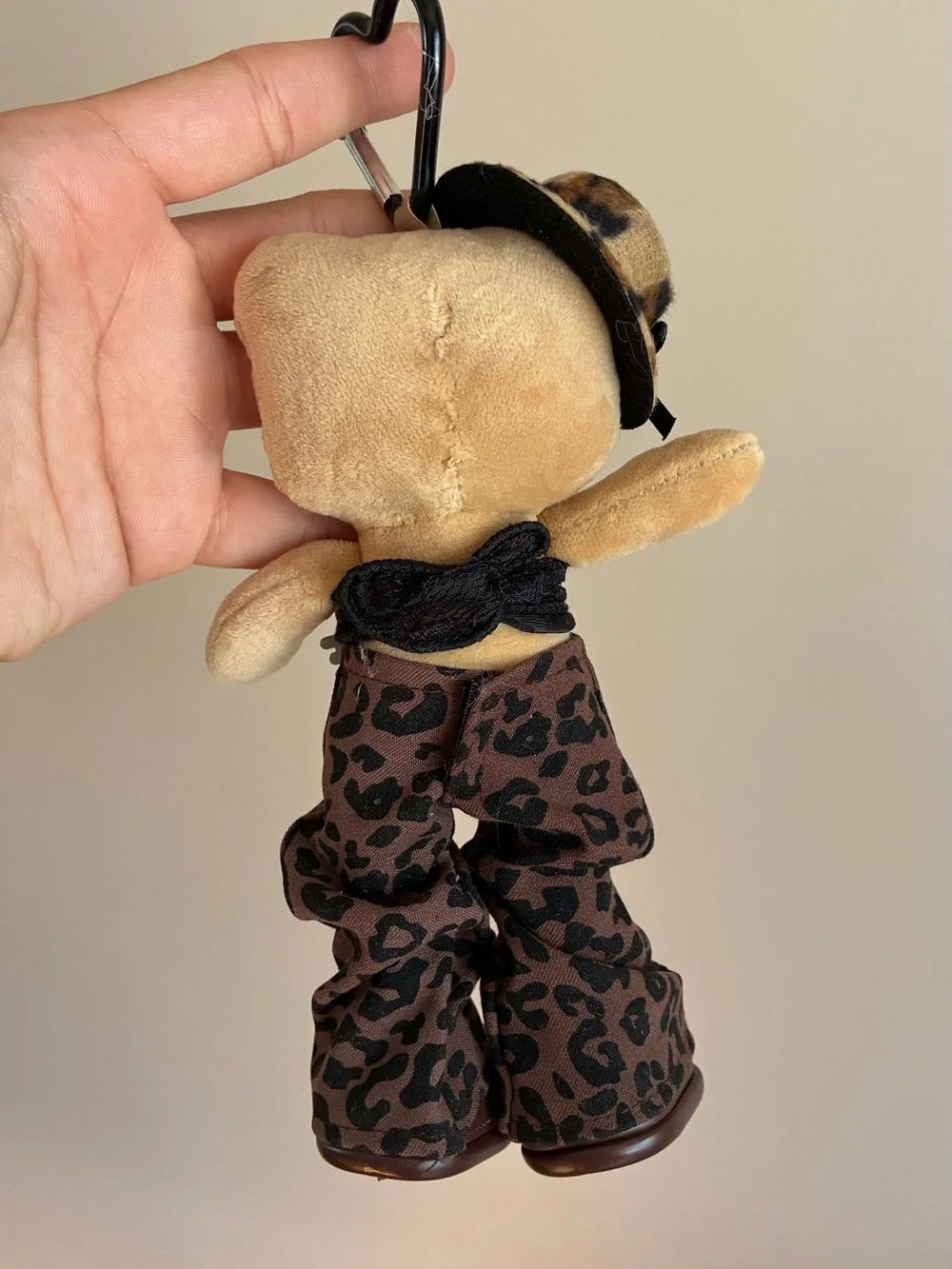 Hello Kitty Brown Leopard Plush Keychain with Black Top and Brown Shoes